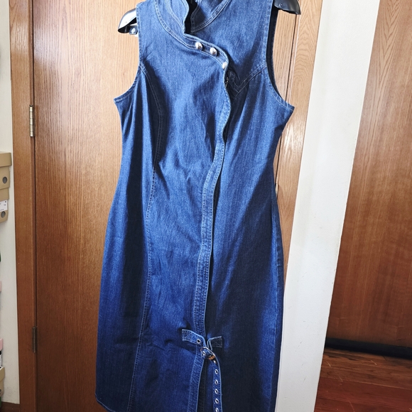 Anthropologie Porridge Denim Hardware Midi Dress Size Large Petite - Picture 7 of 11
